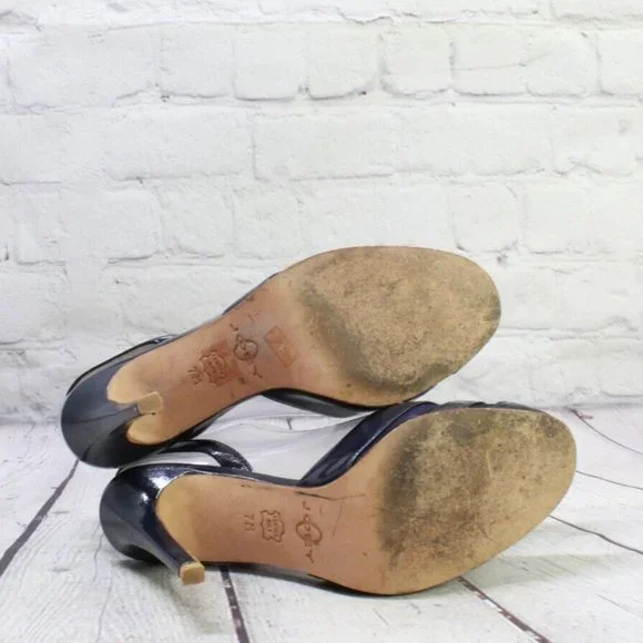 Joey Blue Leather Slip On High Heel Ankle Strap Sandals Size 7 M - Picture 9 of 9